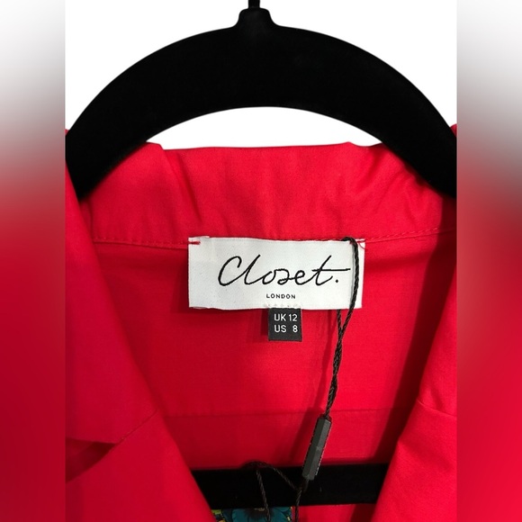 NWT Closet London Women’s Red Button Up A-Line Tie Waist Shirt Midi Dress Size 8 - Picture 3 of 6